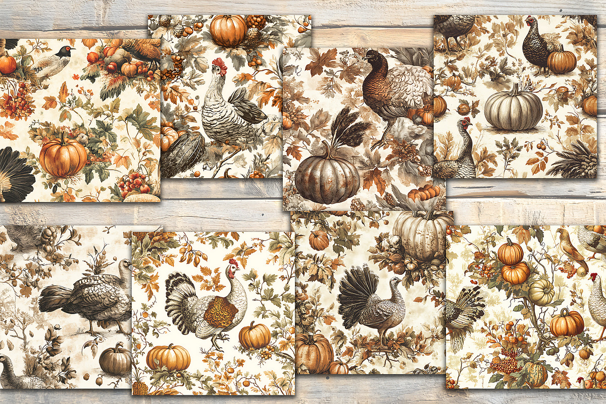 Vintage Harvest Feast Digital Paper, a Background Graphic by Vasmila (Photo 5 of 6)