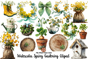 Watercolor Spring Gardening Clipart, an Illustration by Designworld