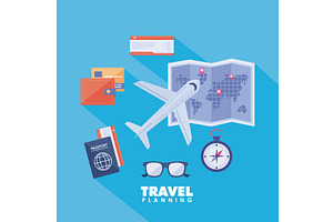 airplane and travel icons, an Object Illustration by studiogstock