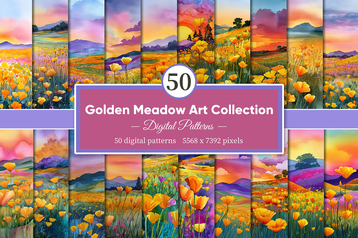 Golden Meadow Art Collection, a Decorative Illustration by Housui Patterns (Photo 1 of 12)