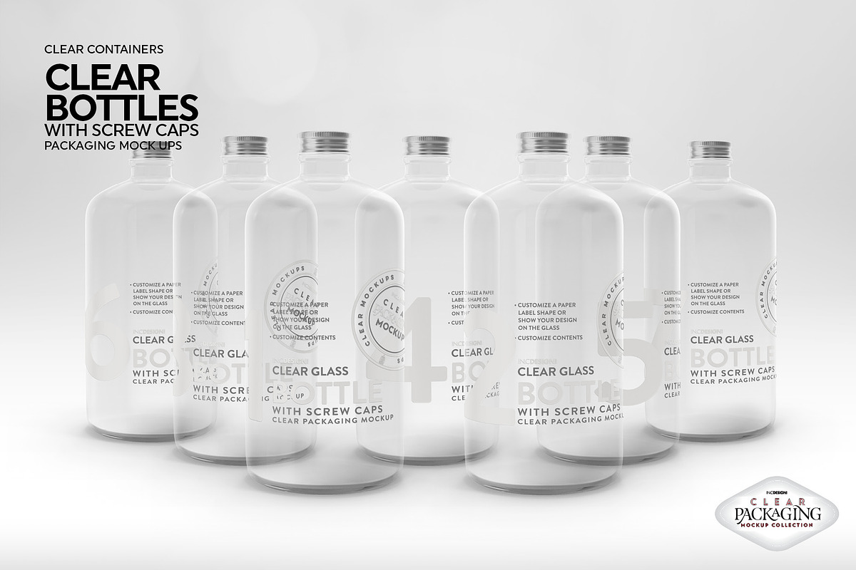 Clear Bottles with Screw Caps Mockup, a Packaging Mockup by INCDesign (Photo 9 of 10)