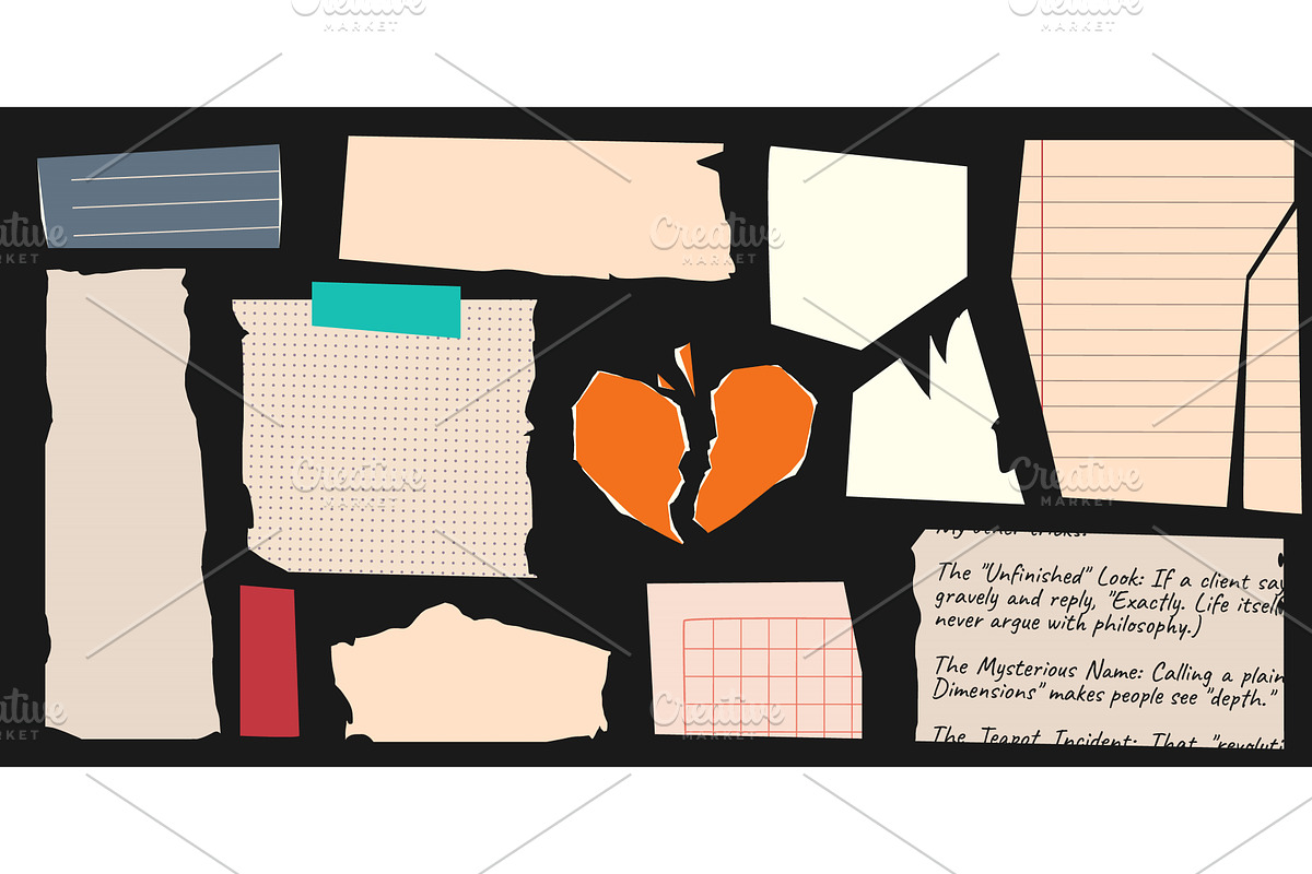 Vintage torn paper set with note, an Illustration by art PVP - market