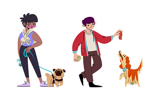 Young persons walking with cute dogs, an Animal Illustration by art PVP - market