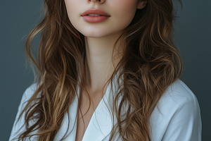 A young esthetic technologist woman with long, wavy brown hair and natural make, a Person Photo by Textures & Backgrounds