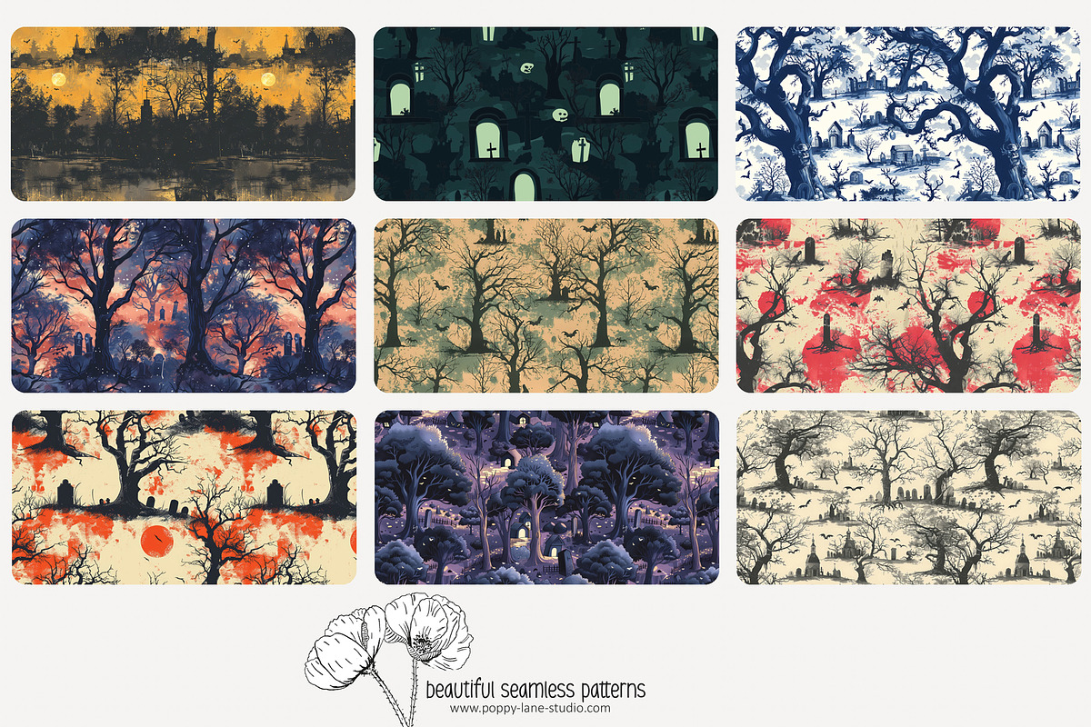 70 haunted cemetery seamless pattern, a Pattern Graphic by Poppy Lane ...