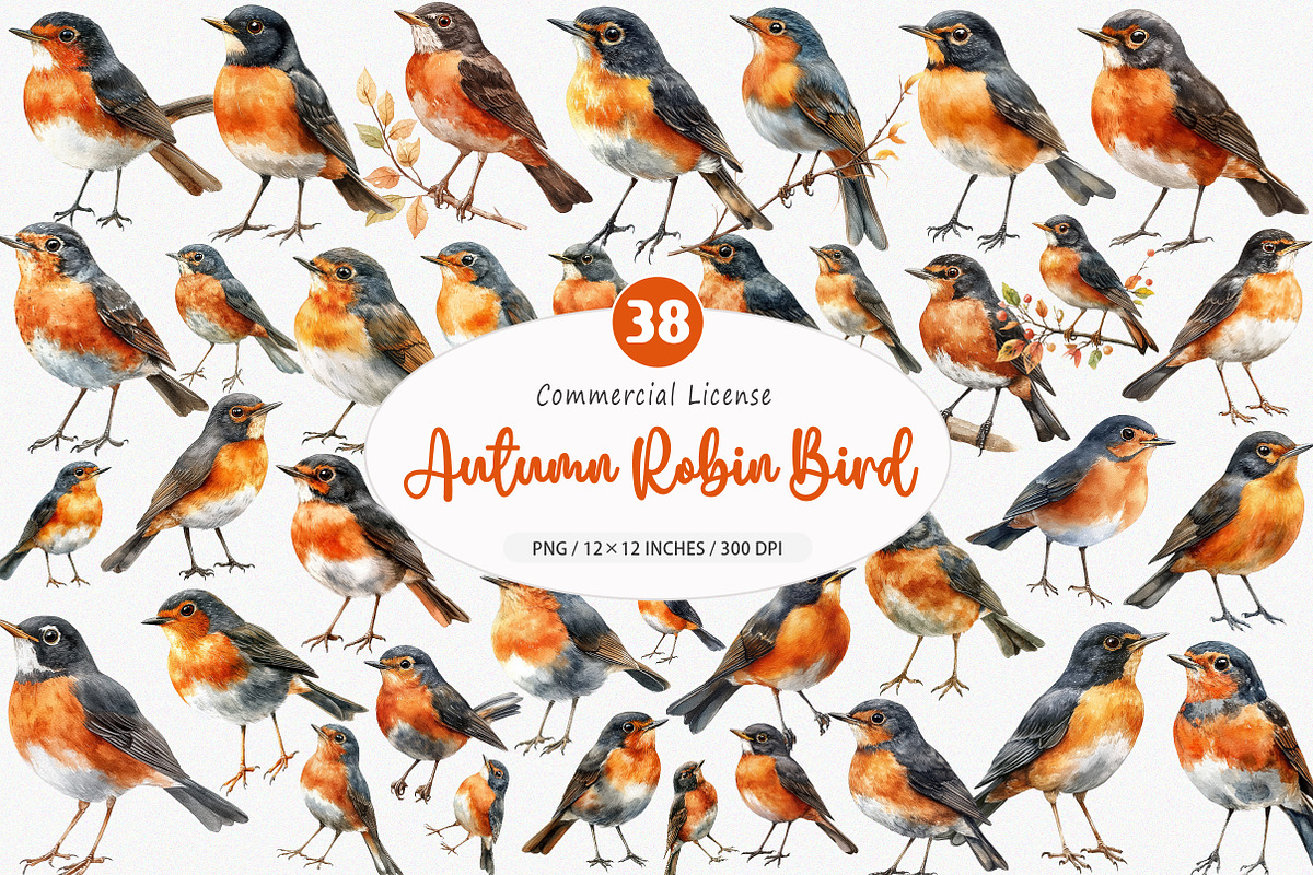 Autumn American Robin Bird Clipart, an Illustration by SinaCreation (Photo 1 of 5)