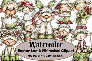 Easter Lamb Whimsical Clipart, an Illustration by Design Market