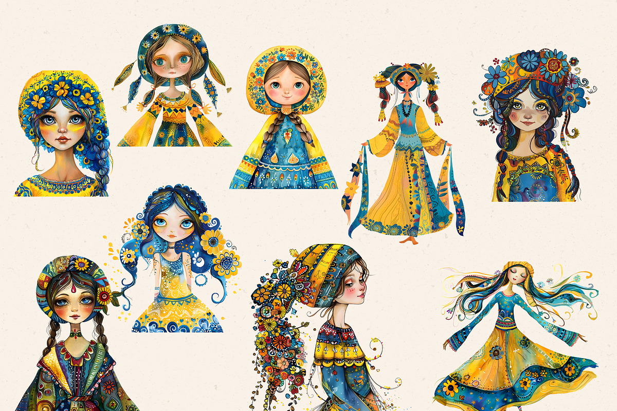 WHIMSICAL UKRAINIAN GIRL CLIPART, a Person Illustration by Daring Digies (Photo 2 of 10)