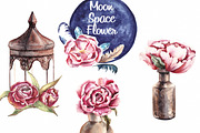Moon Space Flower Spring clipart, an Illustration by SparklePixieStudio (Thumbnail 2 of 4)