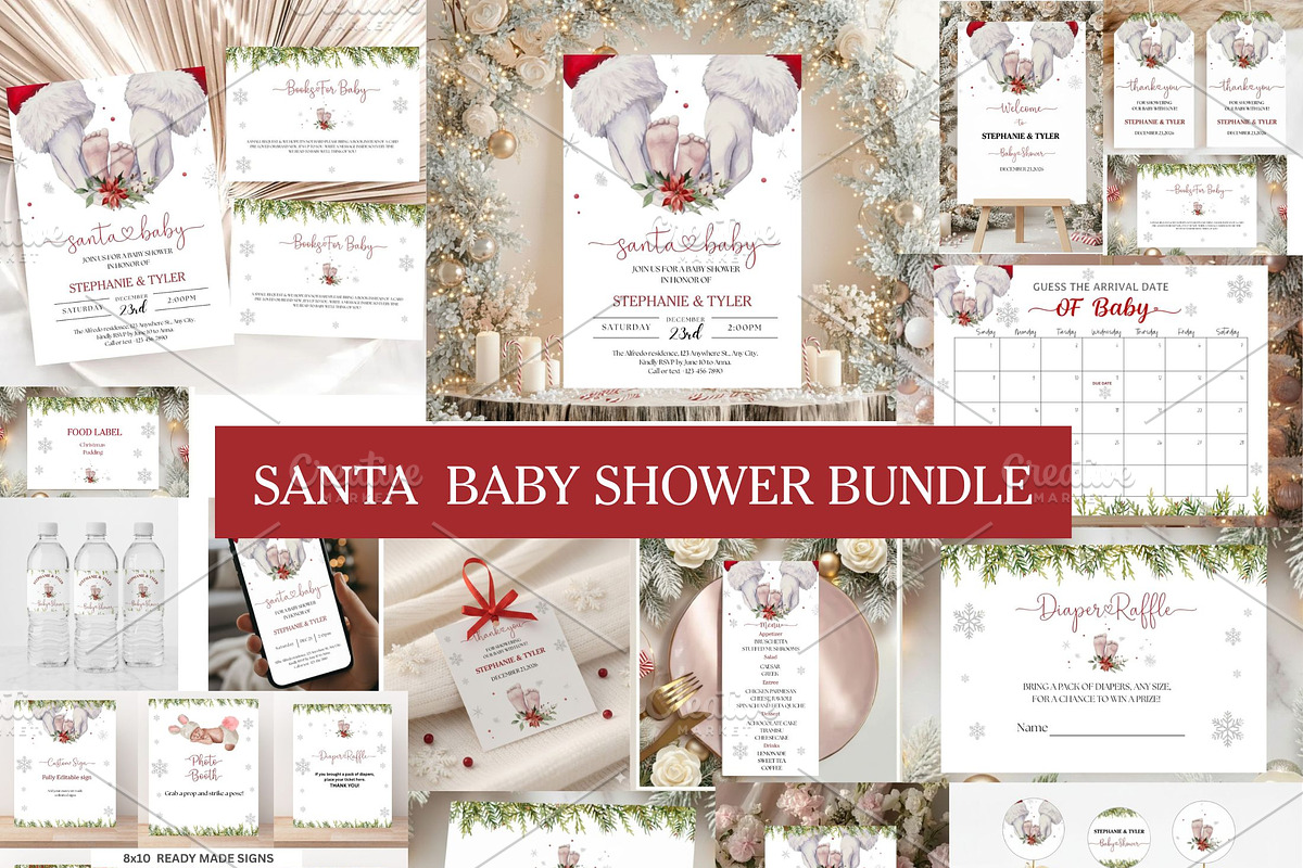Christmas Theme Baby Shower Bundle, an Invitation Template by Stellalunarts (Photo 1 of 9)