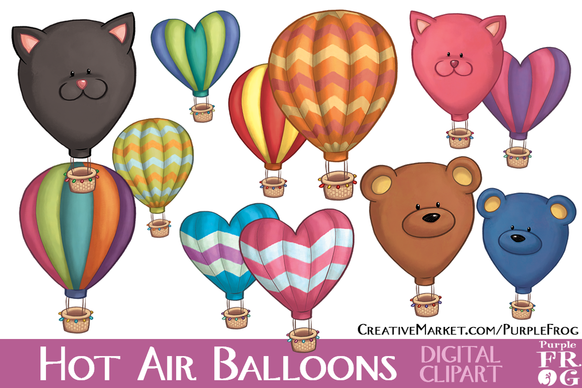 HOT AIR BALLOONS - Digital Clipart, an Illustration by Purple Frog (Photo 1 of 2)