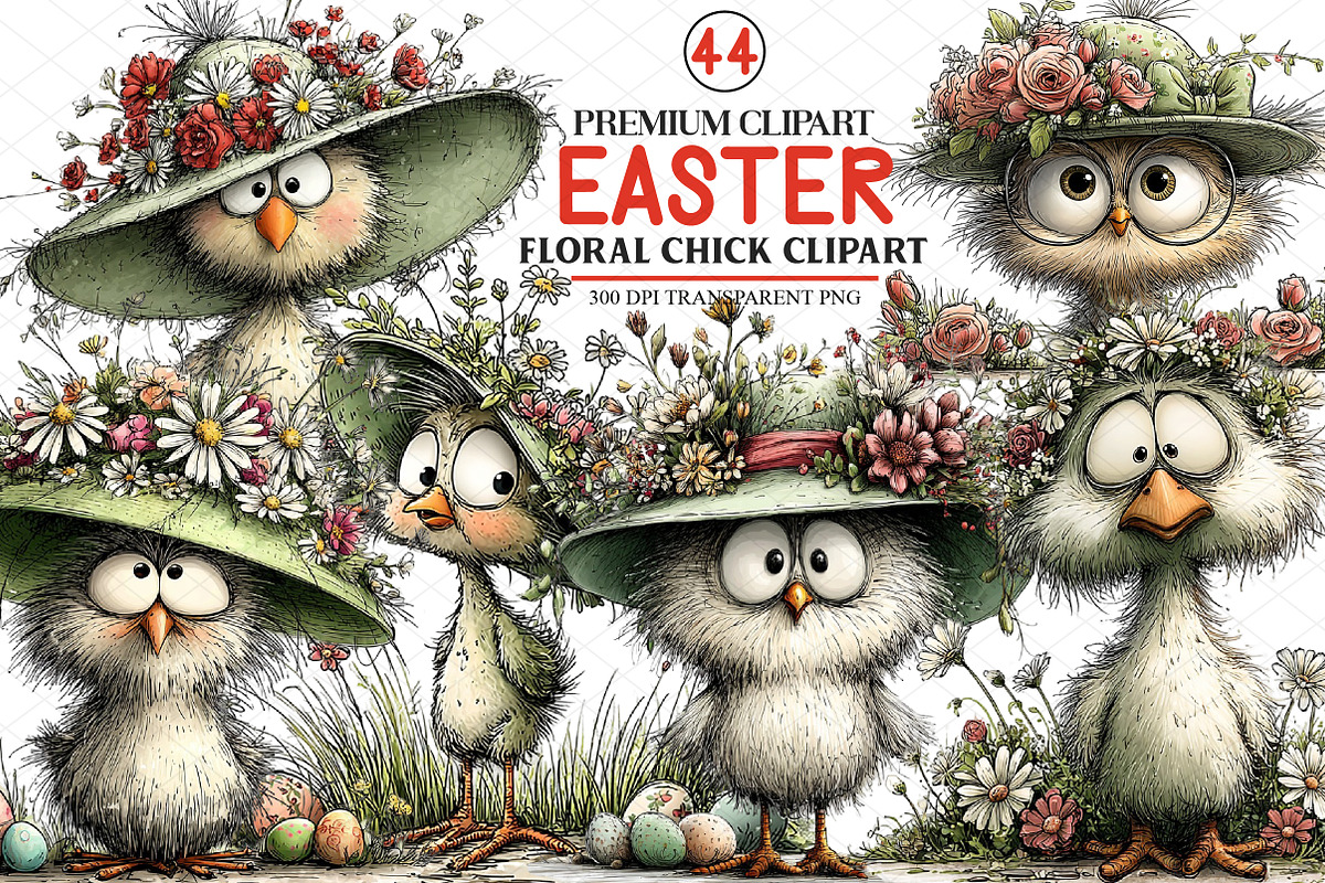 Easter Floral Chick Clipart, an Illustration by cherrydesign (Photo 1 of 4)