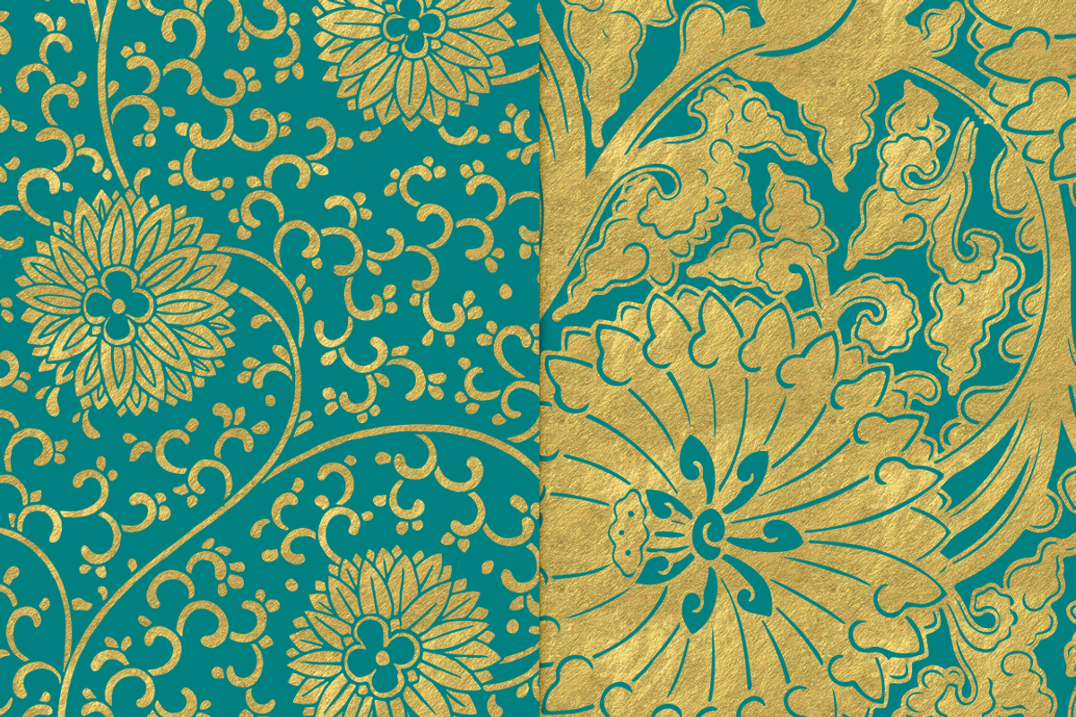 Teal and Gold Flower Backgrounds, a Pattern Graphic by Paper Element