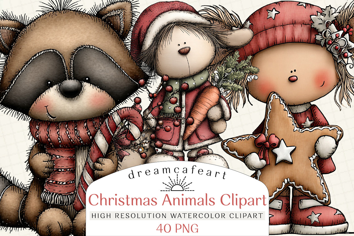 Christmas Woodland Animals Clipart, an Illustration by DreamCafeArt (Photo 1 of 8)