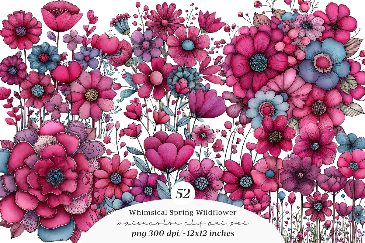 Whimsical spring wildflower clipart, an Illustration by SinaCreation (Photo 1 of 11)