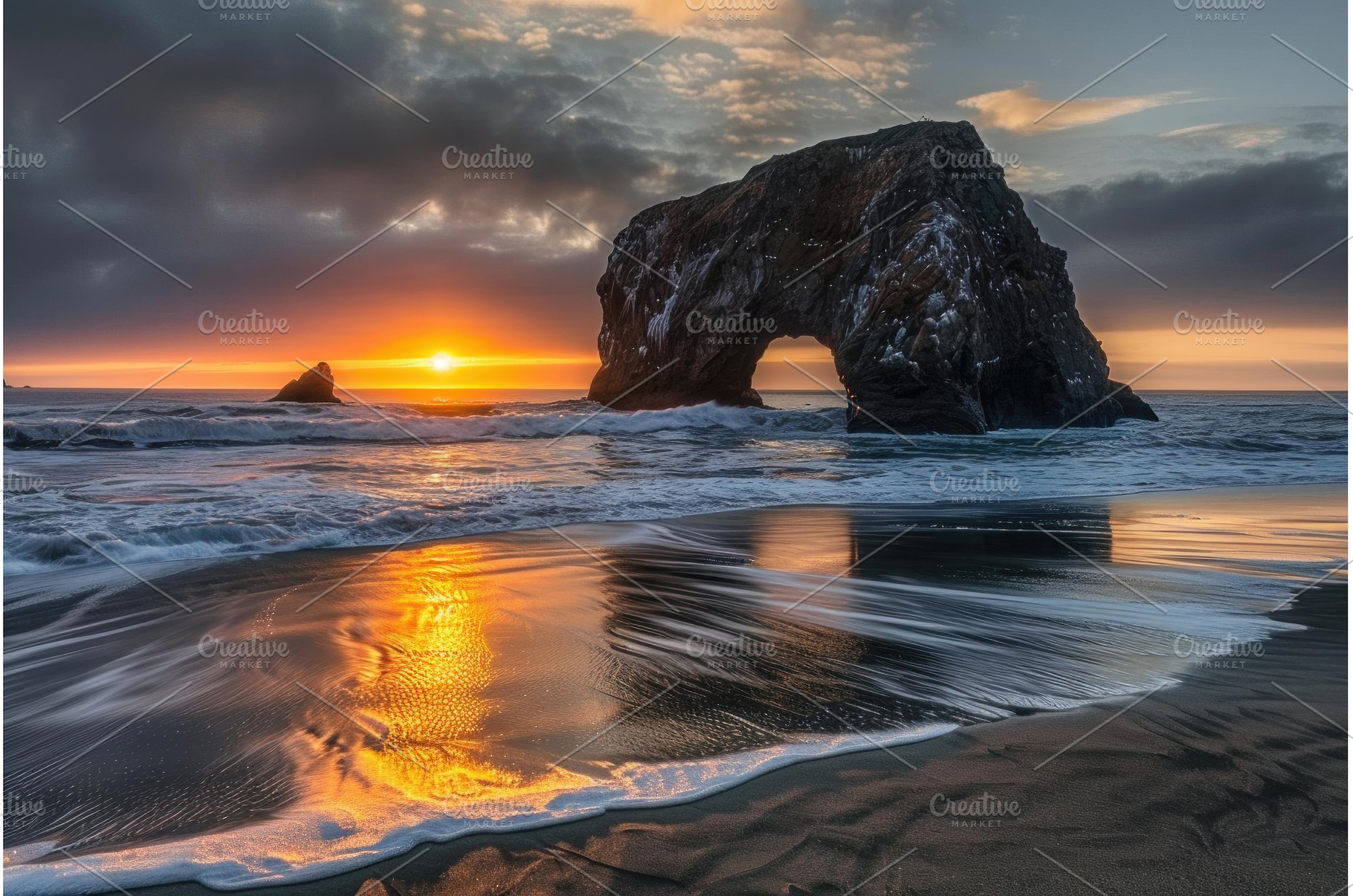 Majestic sunset at rocky beach, a Nature Photo by Ylivdesign