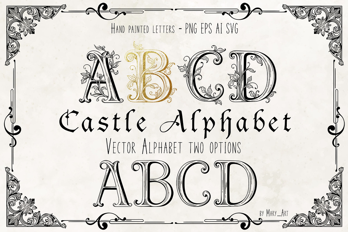 CASTLE STYLE ALPHABET - vector kit, a Decorative Illustration by My Space Garden (Photo 1 of 11)