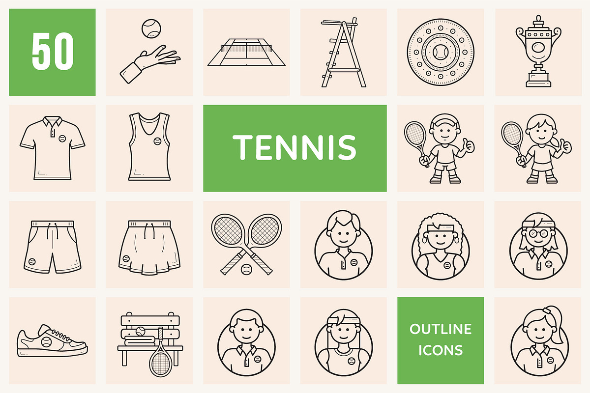 Tennis Outline Icons, an Outline Icon by Sargatal (Photo 1 of 4)