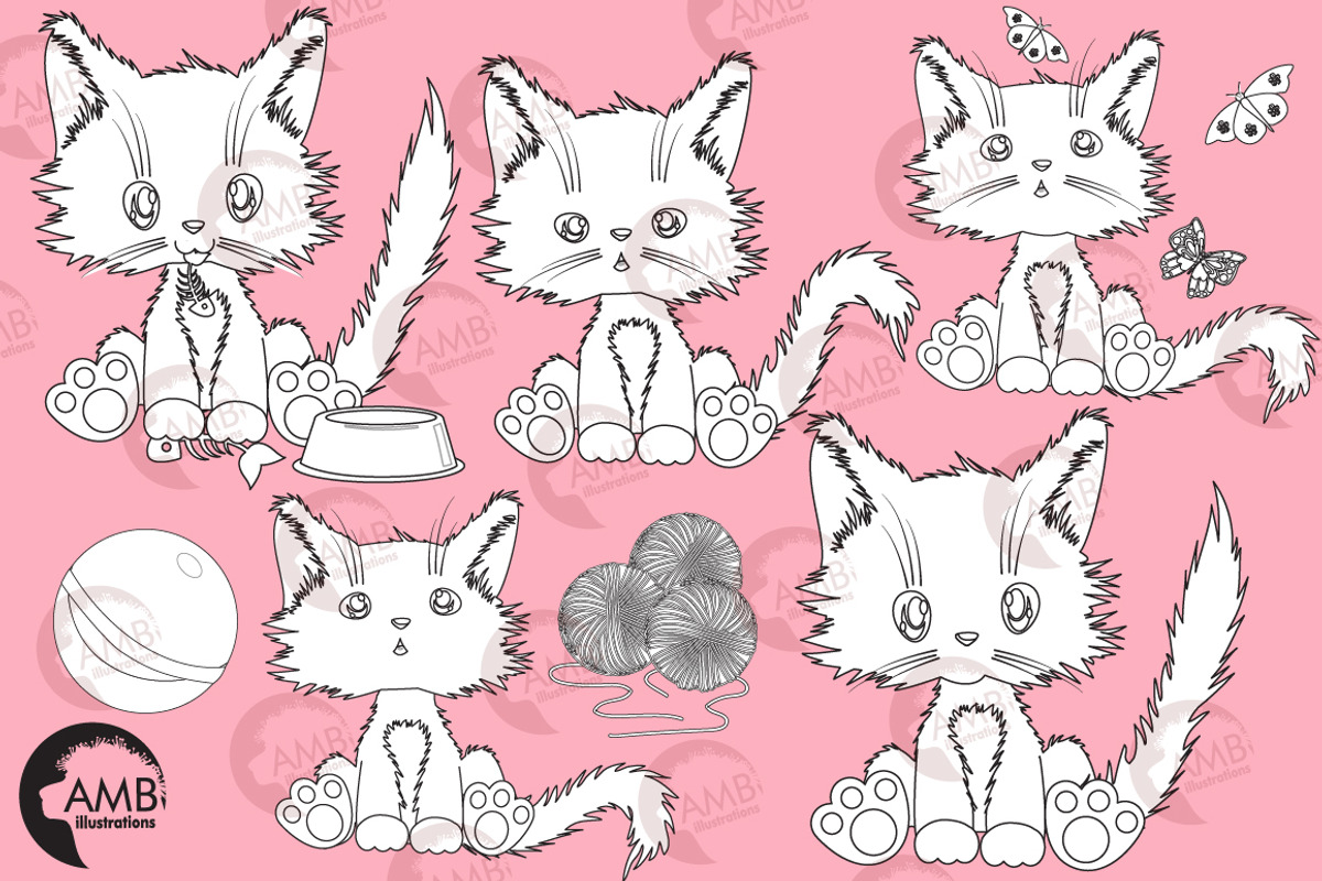 Cutey Cat Digital Stamps AMB-2655, an Illustration by AMBillustrations (Photo 4 of 4)