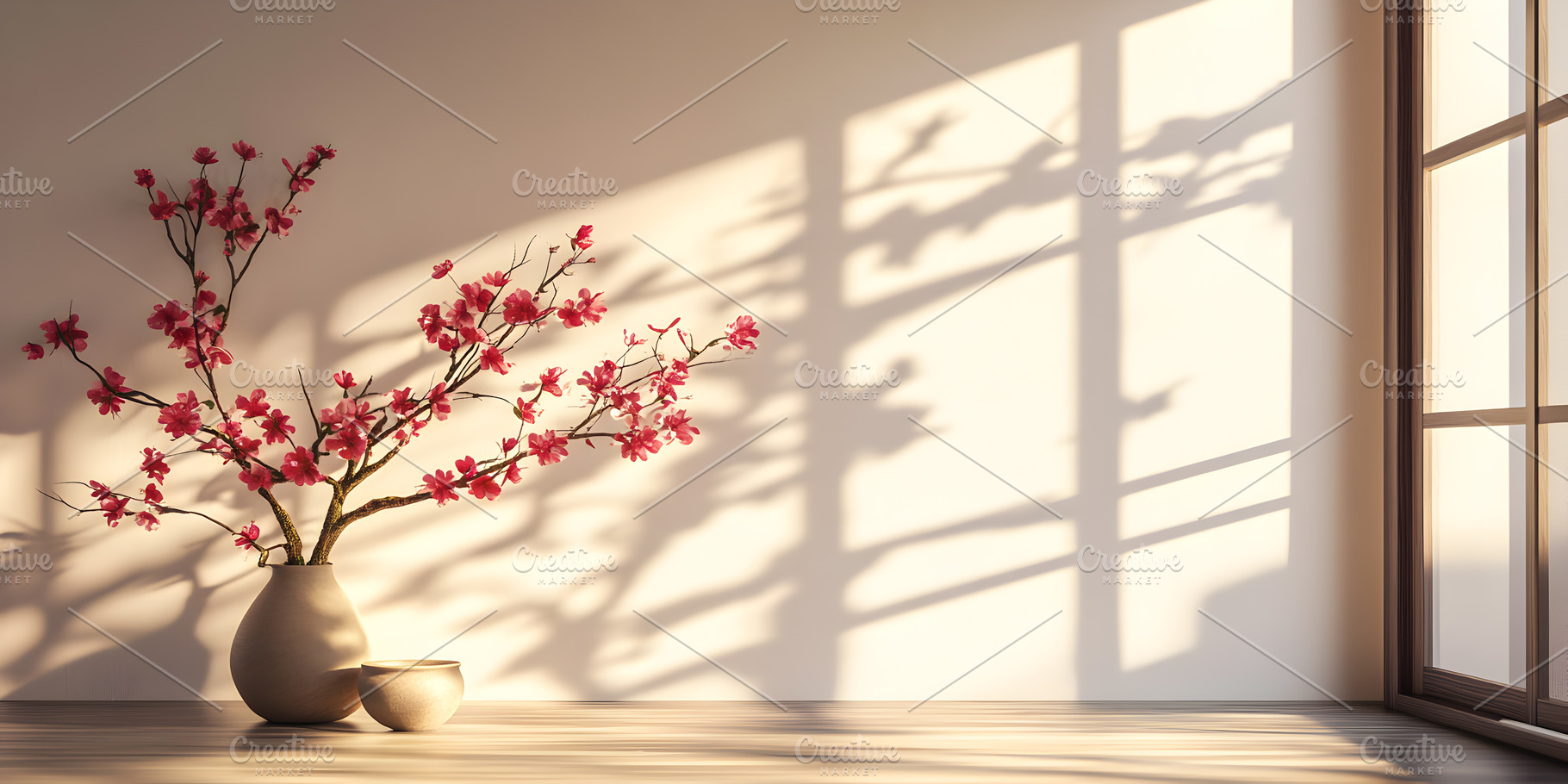 Cherry blossom branches in ceramic vase, an Architecture Photo by Photostock