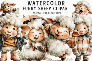 Watercolor Funny Sheep Clipart, an Illustration by Libby Wishes