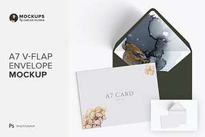 A7 V-Flap Envelope And Card Mockup