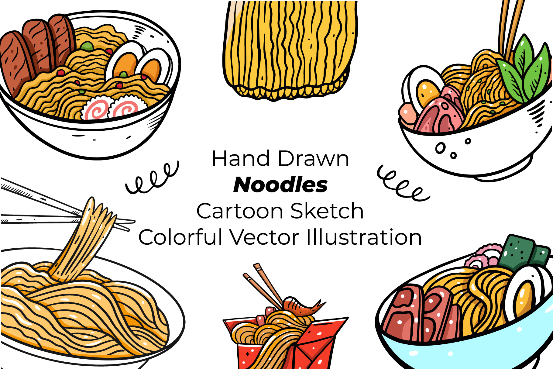 Hand Drawn Noodles Collection, an Illustration by Oktyabr