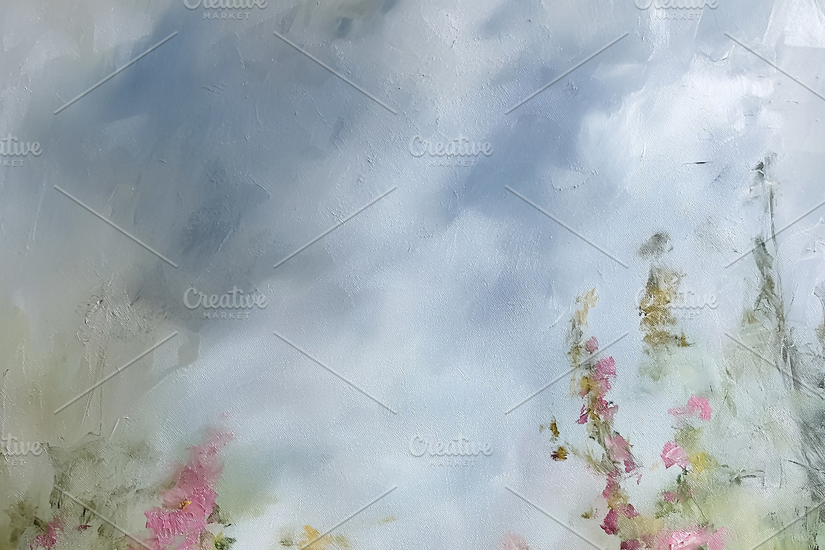Impressionist oil painting capturing a blooming wildflower meado, a Decorative Illustration by Studio ANNA