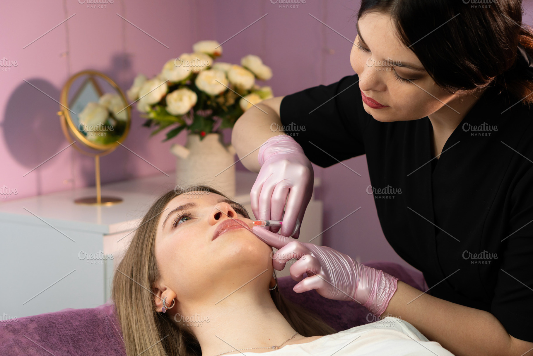 Practitioner performs chin filler, a Beauty & Fashion Photo by Elena Vagengeim