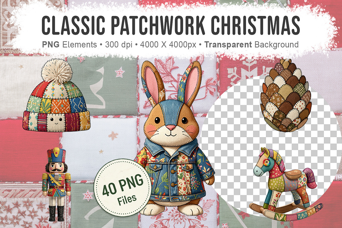 Christmas Patchwork Clipart, a Seasonal Illustration by Artnoy (Photo 1 of 7)