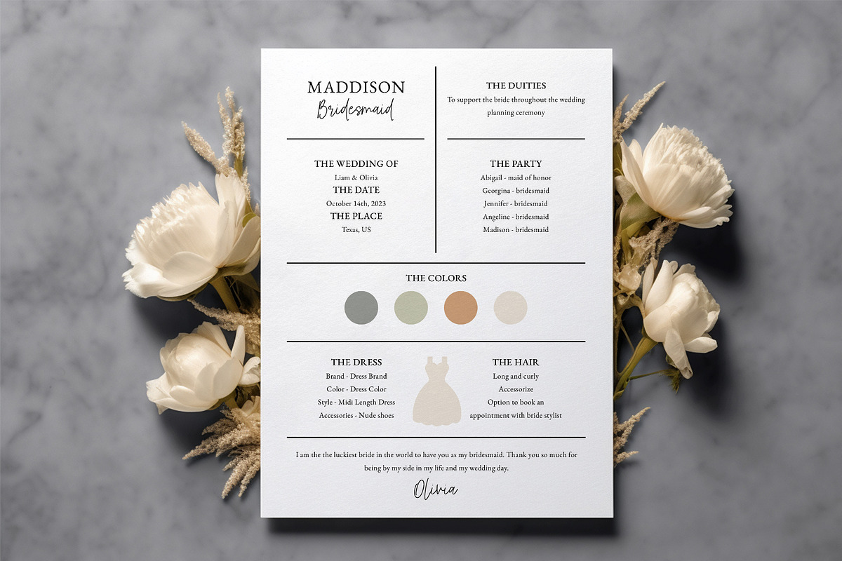 Bridesmaid Information Card, a Stationery Template by Beyond Muse (Photo 2 of 3)