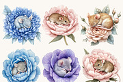 Mice in a Flower Clipart Bundle, an Animal Illustration by Design Scotch (Thumbnail 2 of 8)