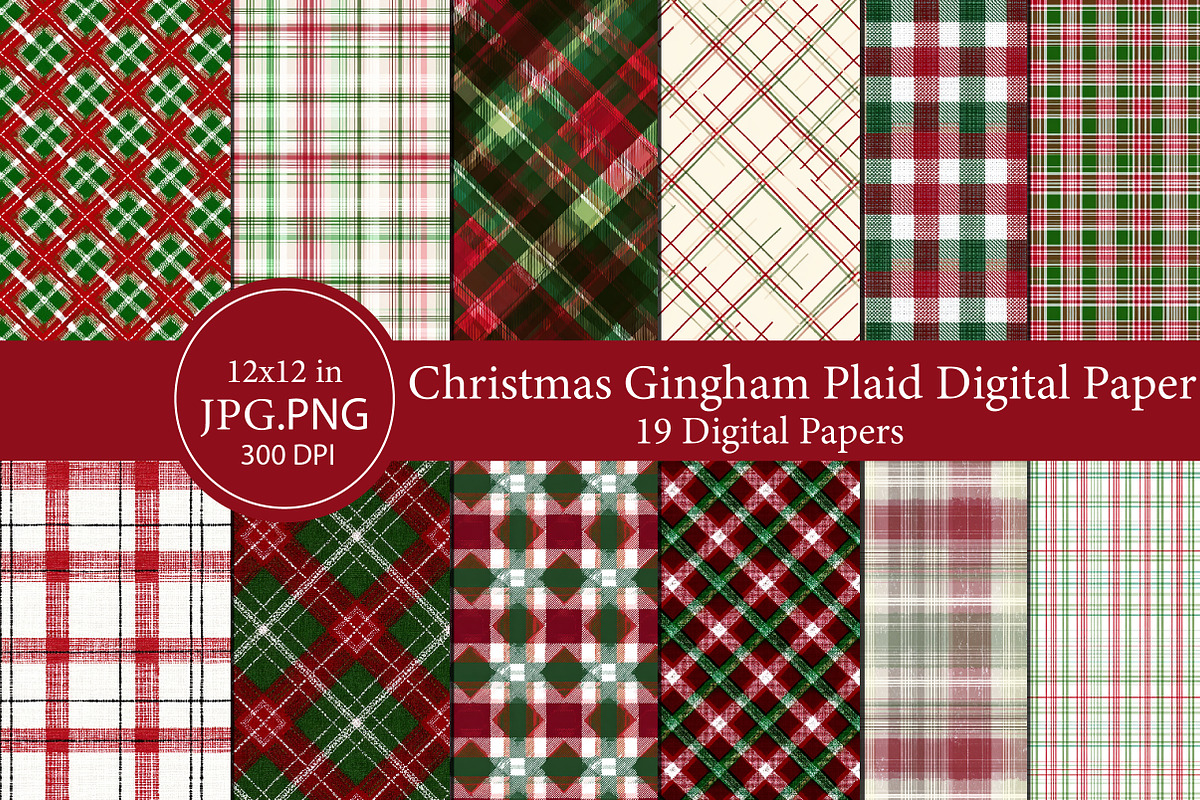 Christmas Gingham Plaid Digital Pape, an Illustration by Designworld (Photo 1 of 6)