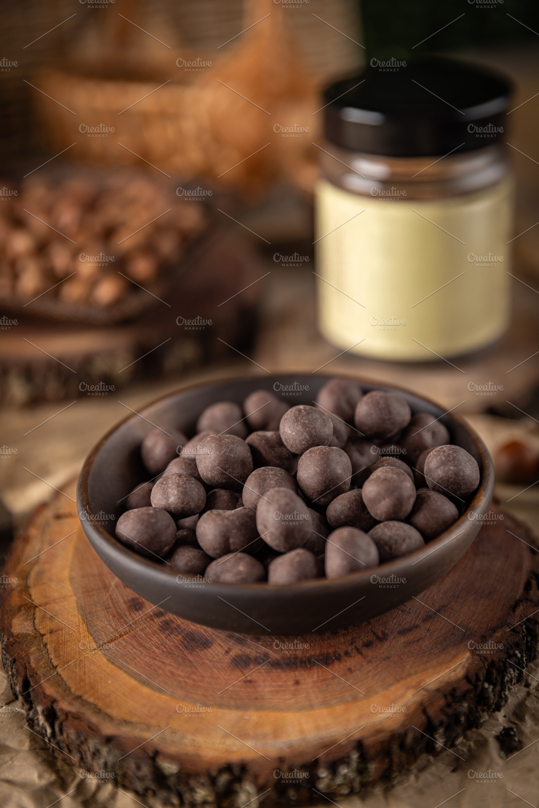 Chocolate covered hazelnuts, a Photo by Grafvision photography