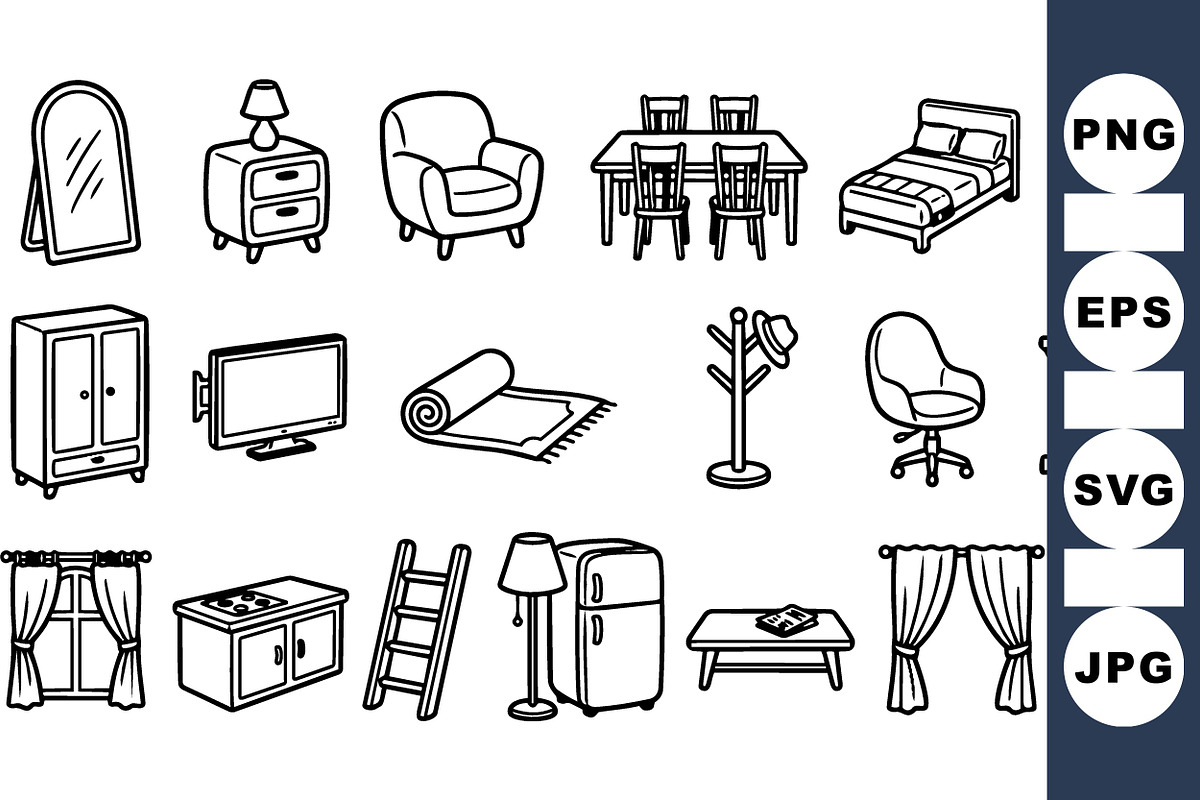 Home Furniture Icon Set Svg, an Illustration by designvectx (Photo 3 of 3)