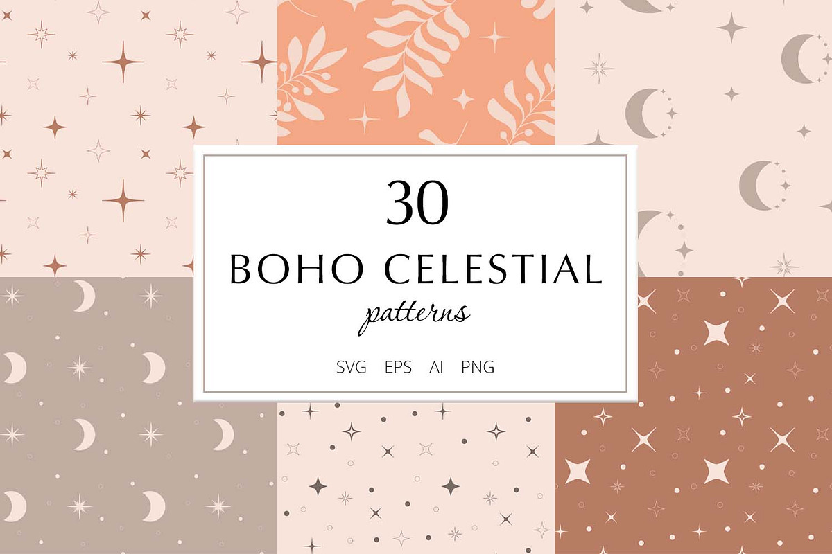Boho celestial vector patterns, a Pattern Graphic by Katerina.Sea.Design (Photo 1 of 8)