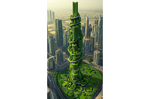 Futuristic Green Skyscraper In