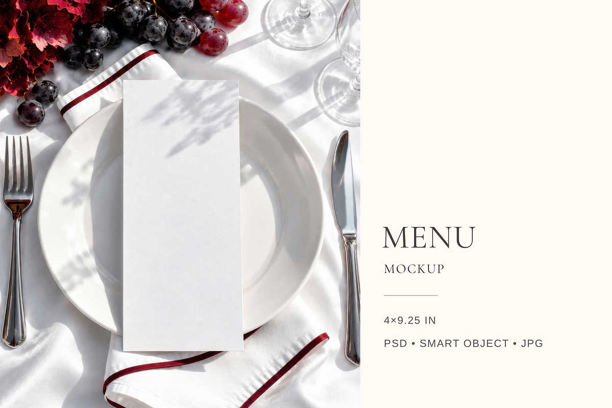 Burgundy Wedding 4x9.25 Menu Mockup, an Advertising Mockup by Serenefeeling (Photo 1 of 7)