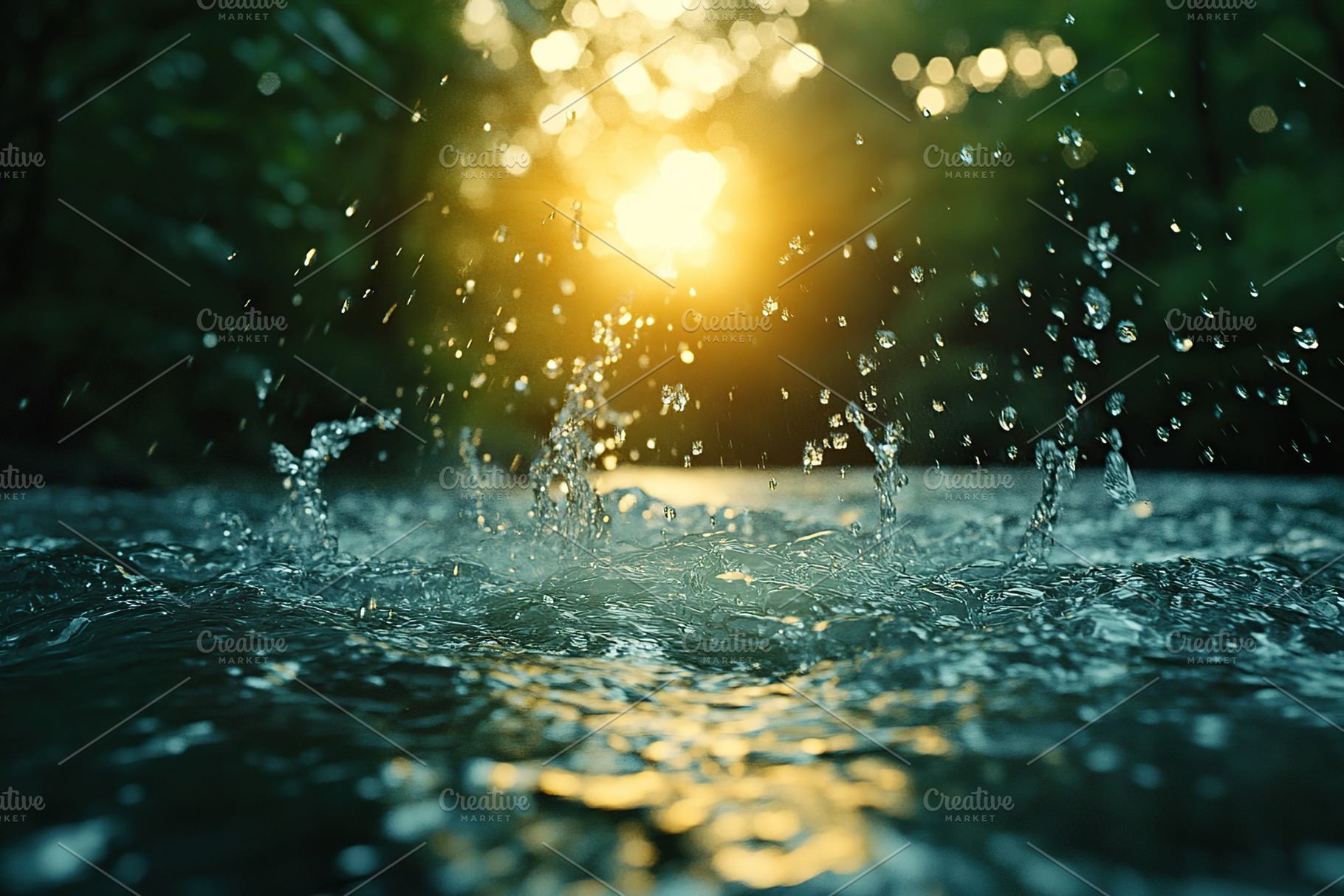 Water splashes in lake in the park with sun rays, a Nature Photo by AlyaAnd
