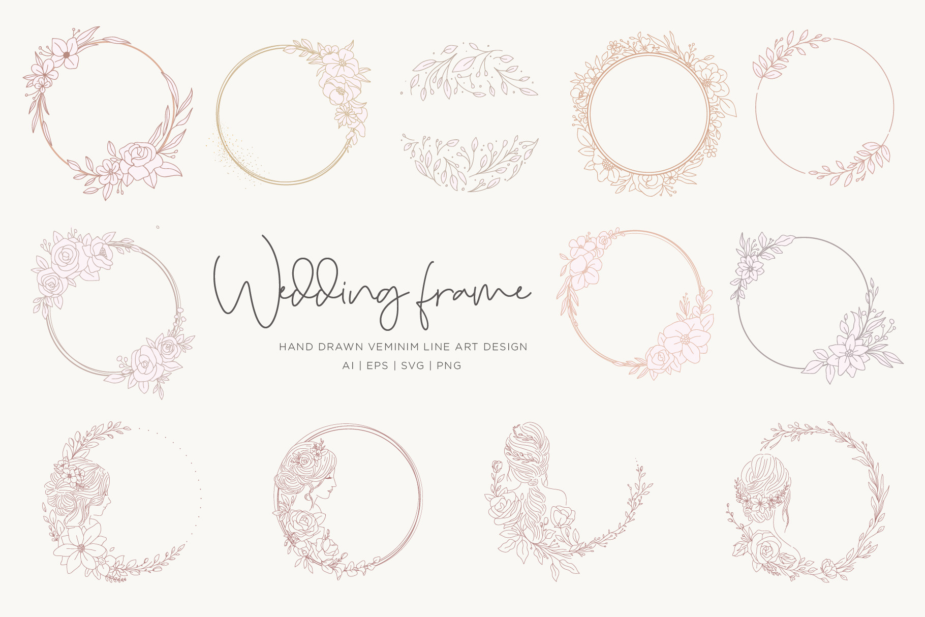 FLoral Line Art Wedding Frame, an Object Graphic by Sandewo