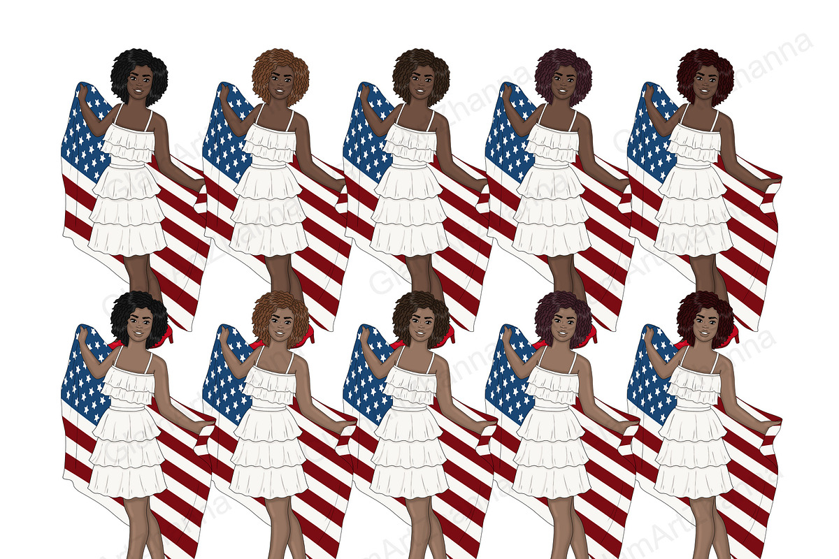 4th of July Dark Girls Clipart, a Decorative Illustration by GlamArtZhanna (Photo 5 of 5)