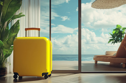 Luxury Travel Concept with Suitcase by the Poolside