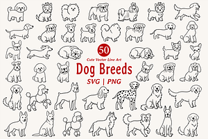 Cute Dog Breed Line Art illustration, an Animal Illustration by Kusumaillustration