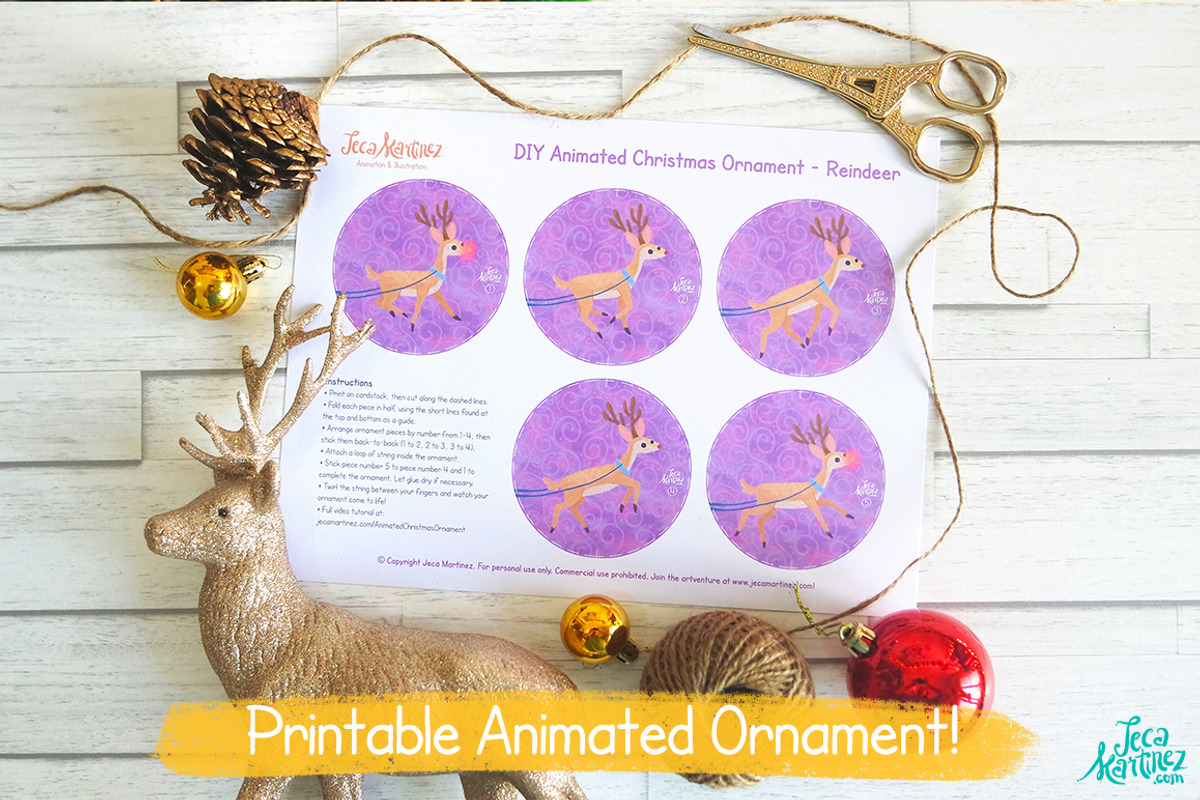 Animated Reindeer Christmas Ornament, an Illustration by Jeca Martinez (Photo 2 of 5)