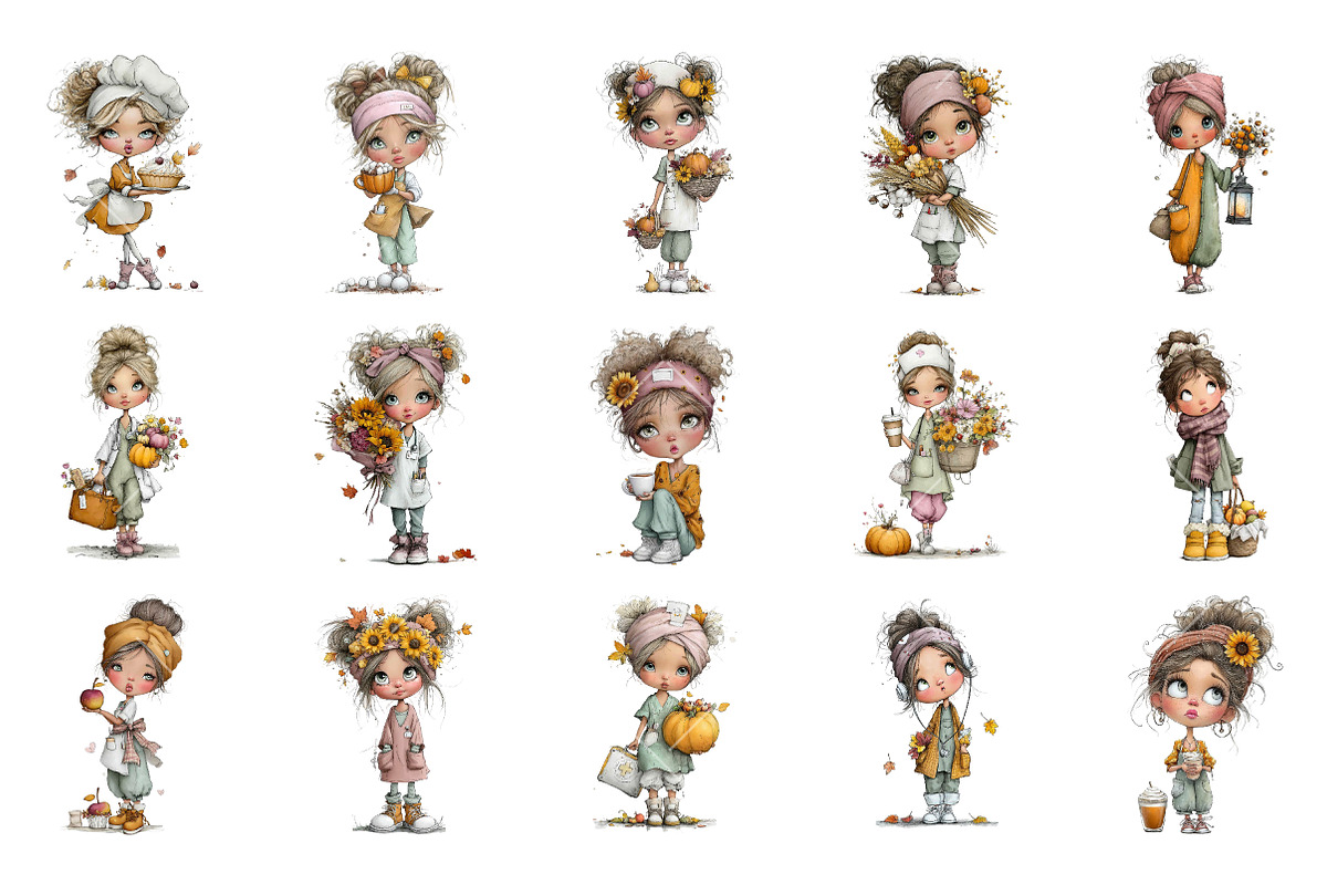 Autumn Whimsical Nurse Clipart, a Seasonal Illustration by OK Design (Photo 3 of 6)
