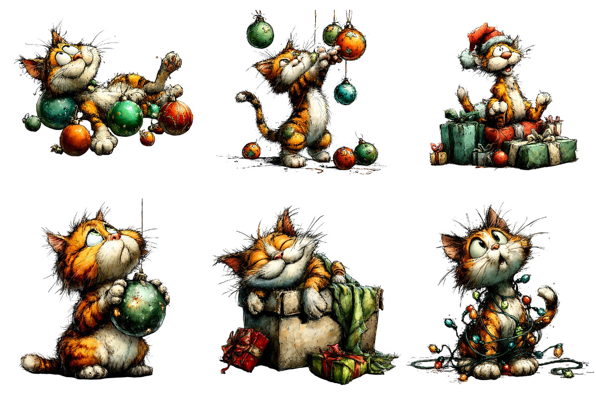 Watercolor Christmas Cat Clipart, an Illustration by CreationArt (Photo 4 of 5)