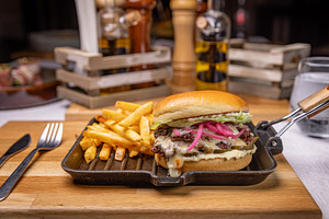 Gourmet burger with melted cheese, a Food & Drink Photo by Grafvision photography