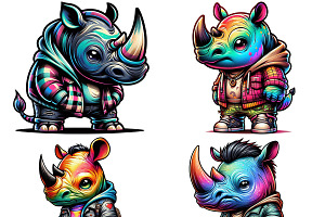 Grunge Rhino Clipart Collection