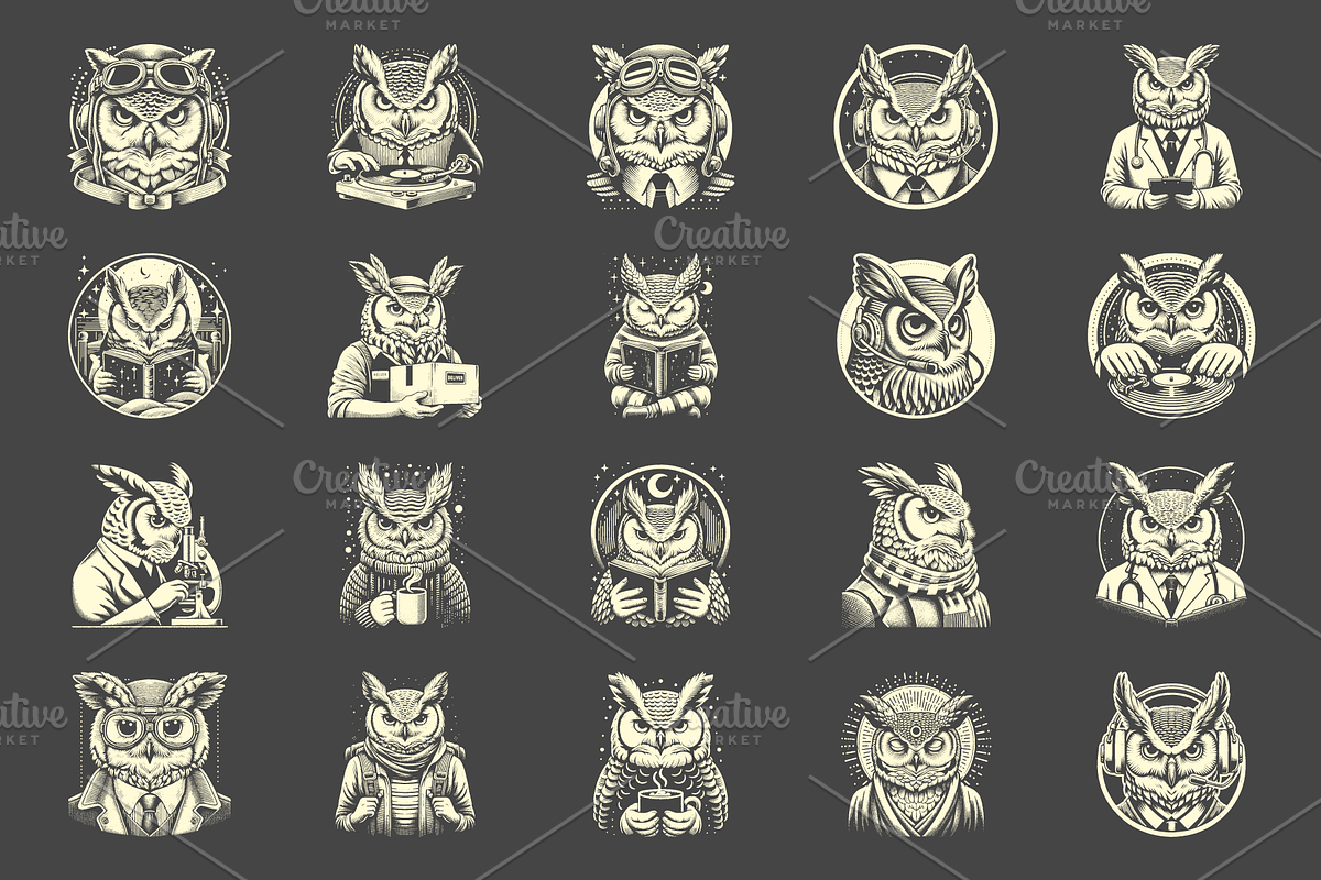 Vintage Great Horned Owl Designs, an Animal Illustration by devastd (Photo 11 of 13)