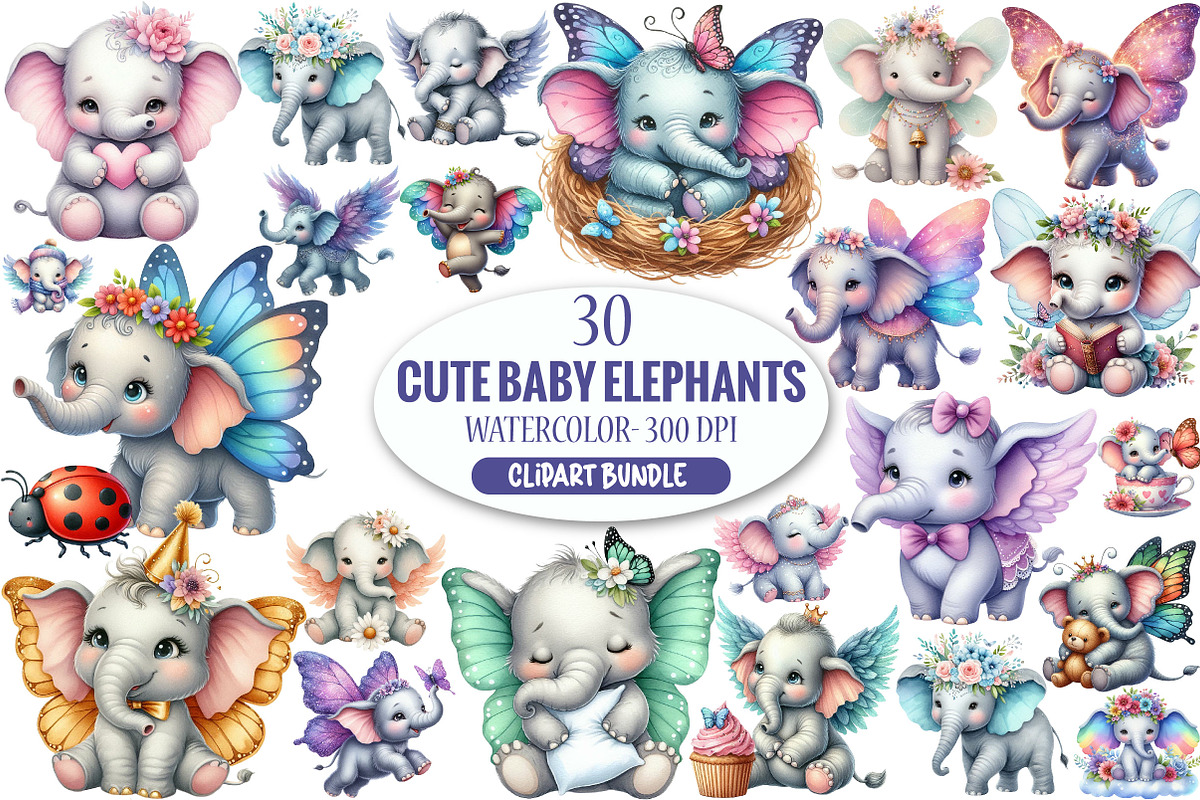 Cute Baby Elephants with Wings PNG, an Illustration by Pixels.Craft (Photo 1 of 6)